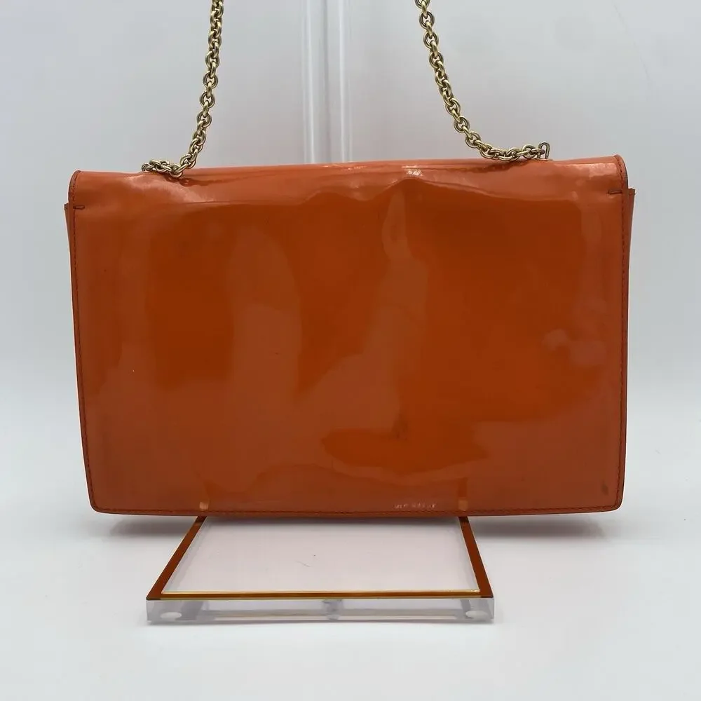 Salvatore Ferragamo Ginny Shoulder Bag Orange Patent Leather Crossbody Gold Med